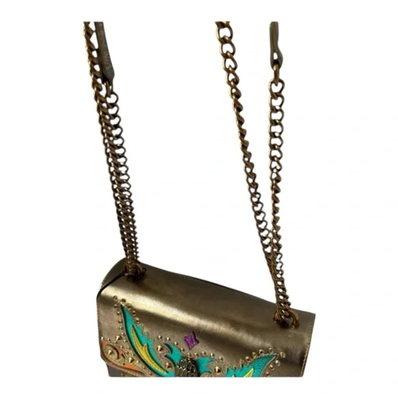 Kurt Geiger NWT Bronze Shoreditch Western Rhinestones Embroidered Metallic - Picture 11 of 12